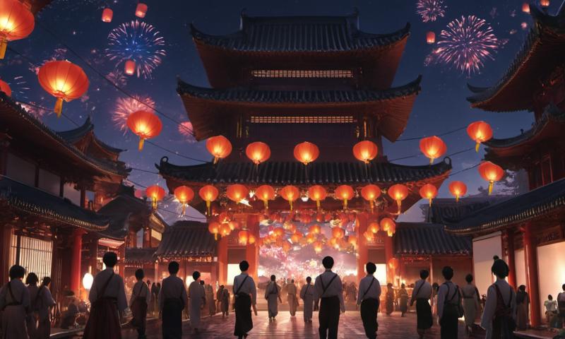 04687-2936827782-In the night, I saw the beautiful view of East Asian architecture. The fireworks lit up the sky, adding to the atmosphere. I als.png